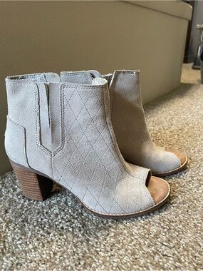 Toms Women’s Taupe Suede Peep-Toe Ankle Boots